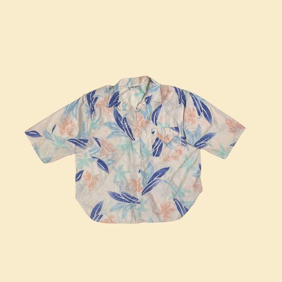 Vintage 70s/80s tropical blouse, size 42 KBJ Wear California pink & blue shirt - Picture 1 of 9